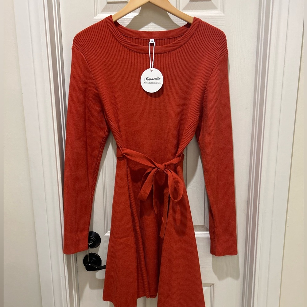 Caracelia orange sweater mini dress XL NWT